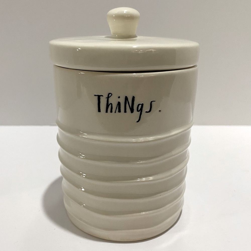 Rae Dunn Artisan Collection "Things" Ribbed Lidded Jar Canister Storage